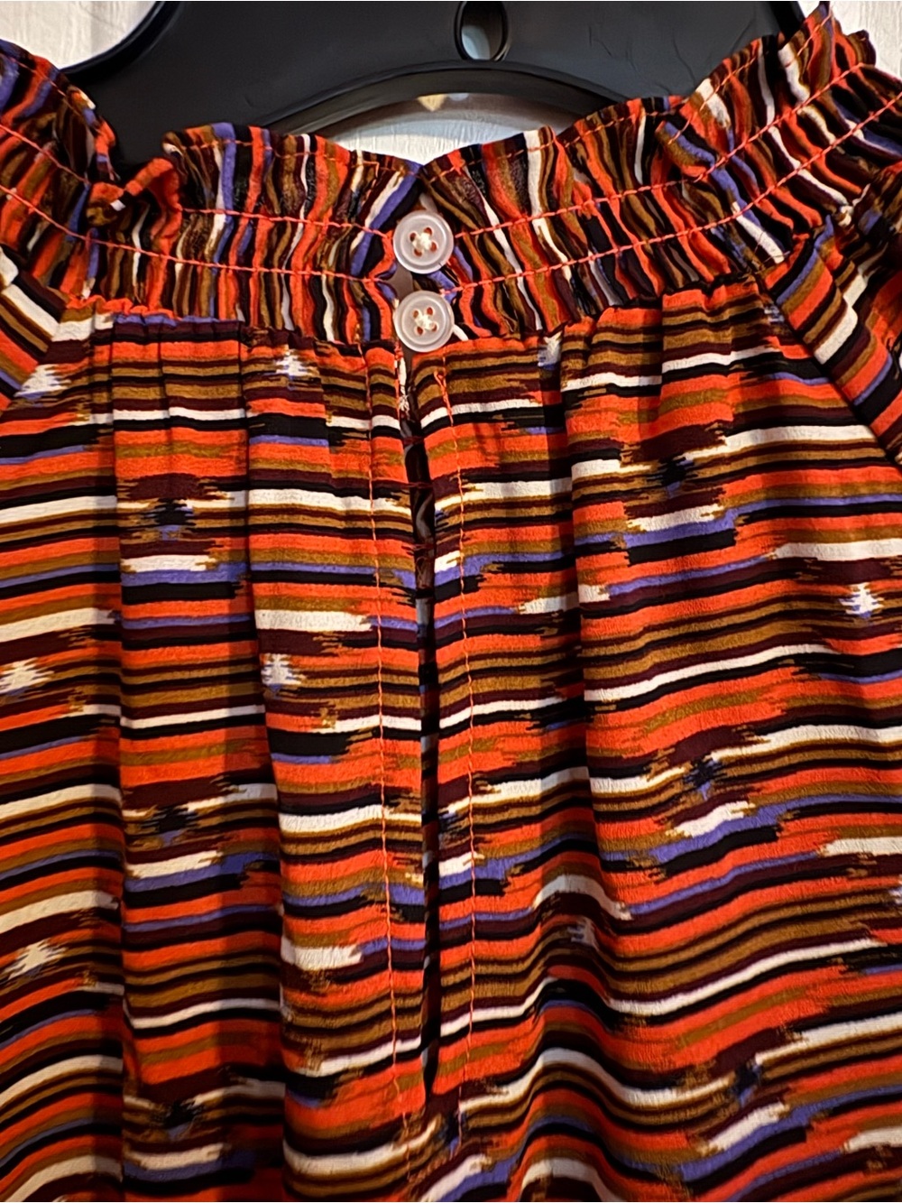 LOFT Rust Multi Ruffle-Neck Long Sleeve Blouse - Picture 10 of 11